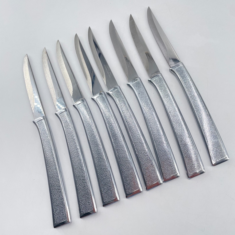 Carvel Hall Steak Knives Set of 8 Stainless Vtg MCM Textured Non-Serrated USA